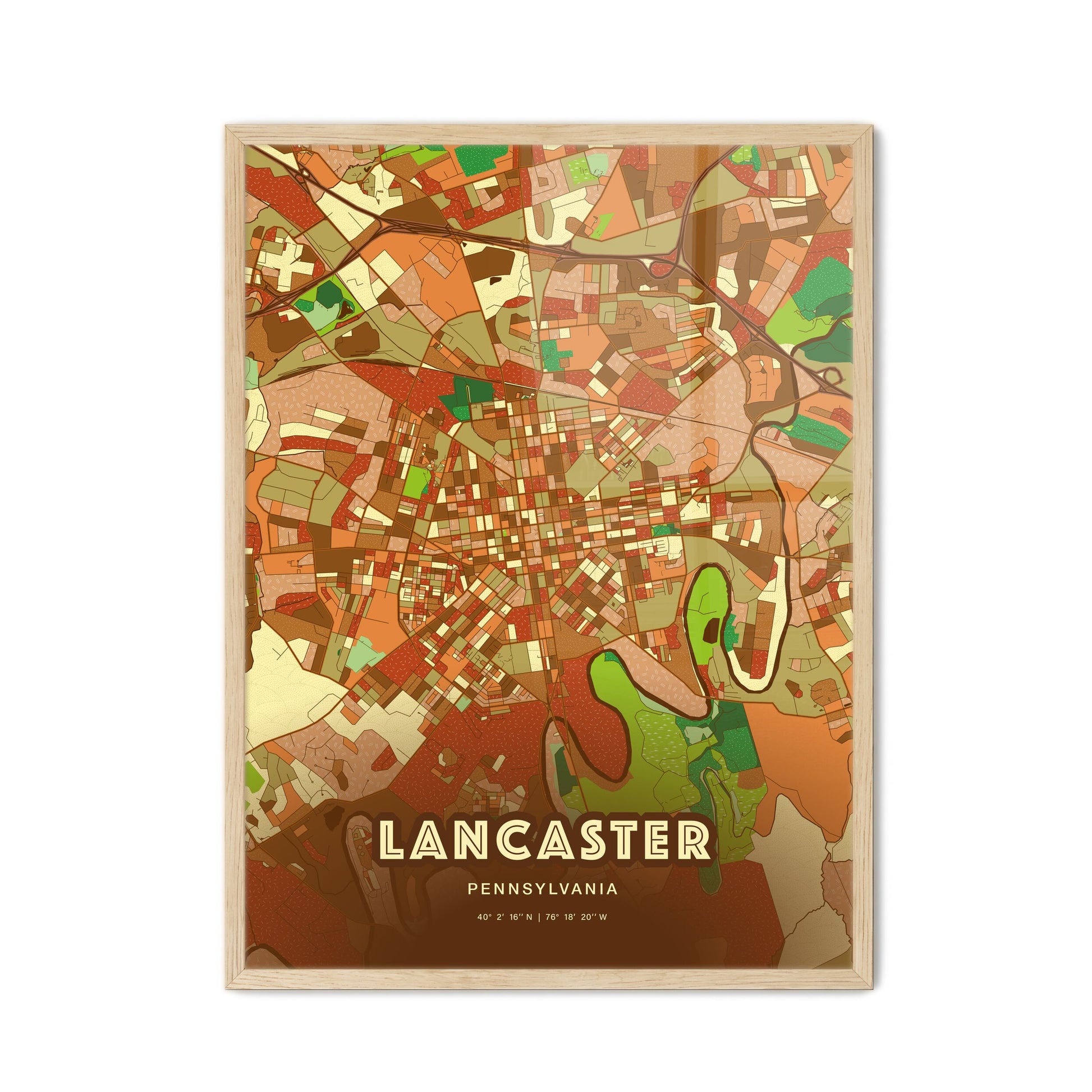Colorful Lancaster Pennsylvania Fine Art Map Farmhouse