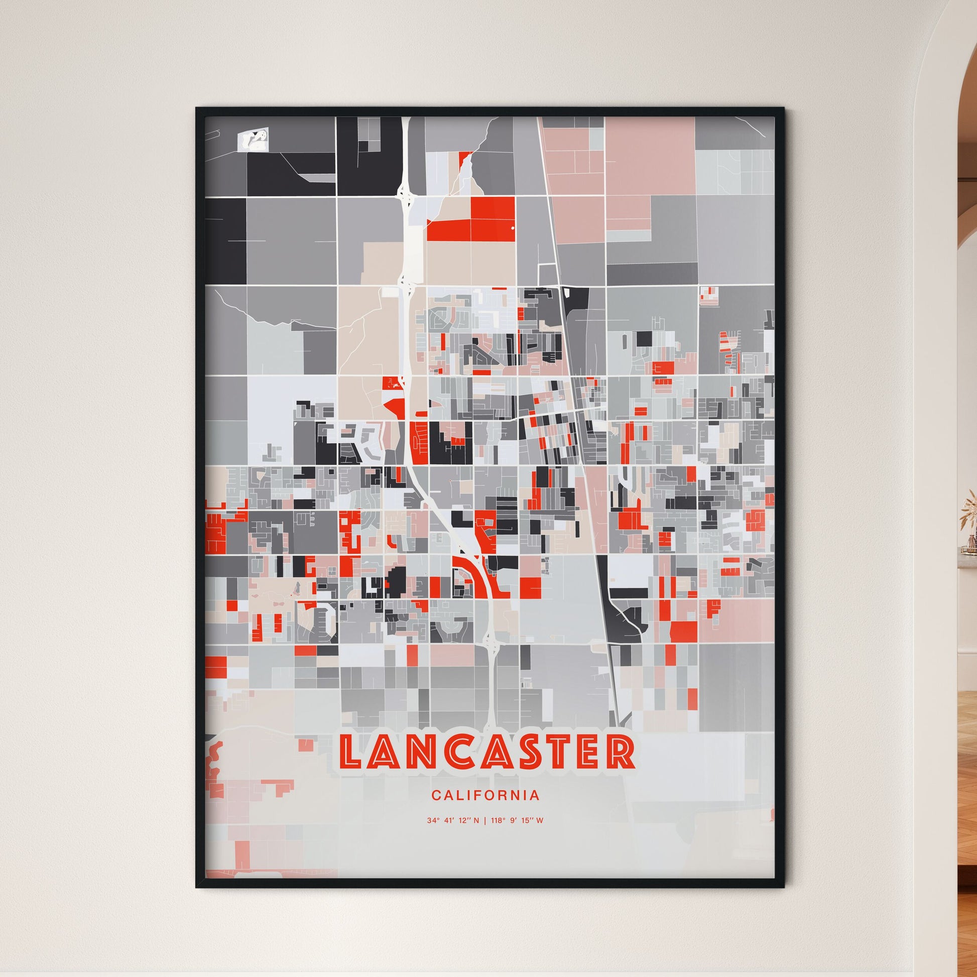 Colorful Lancaster California Fine Art Map Modern Expressive