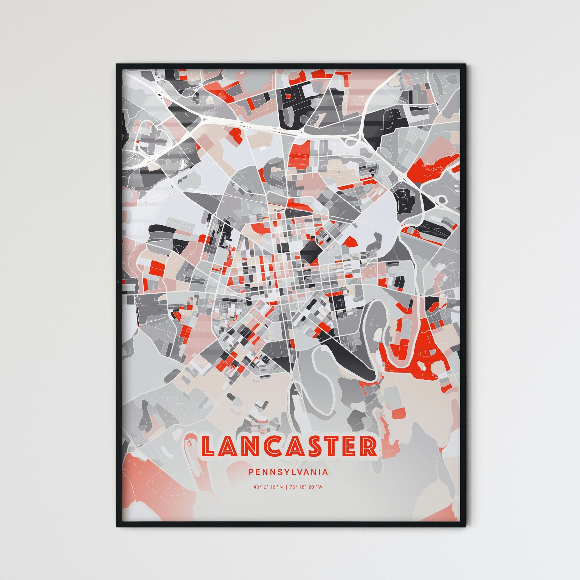 Colorful Lancaster Pennsylvania Fine Art Map Modern Expressive