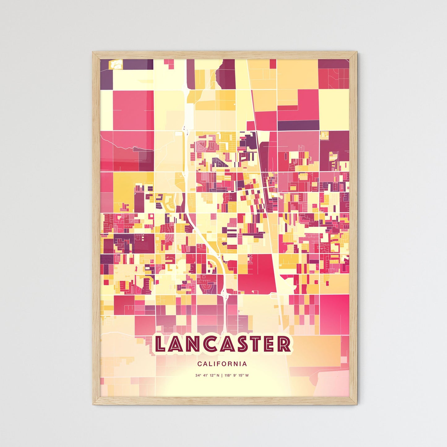 Colorful Lancaster California Fine Art Map Hot Red