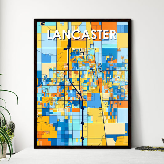 LANCASTER CALIFORNIA Vibrant Colorful Art Map Poster Blue Orange