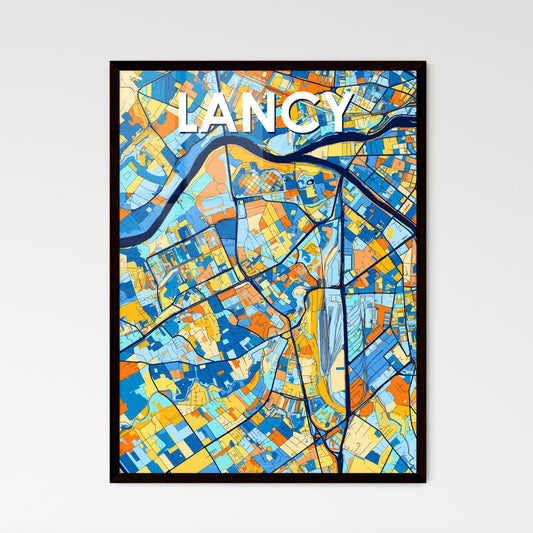 LANCY SWITZERLAND Vibrant Colorful Art Map Poster Blue Orange