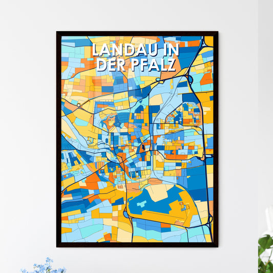 LANDAU IN DER PFALZ GERMANY Vibrant Colorful Art Map Poster Blue Orange