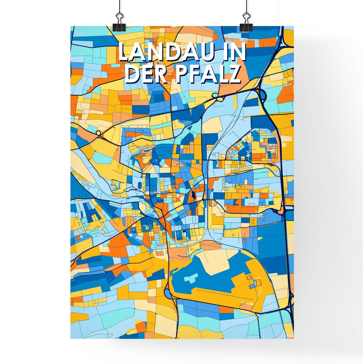 LANDAU IN DER PFALZ GERMANY Vibrant Colorful Art Map Poster Blue Orange