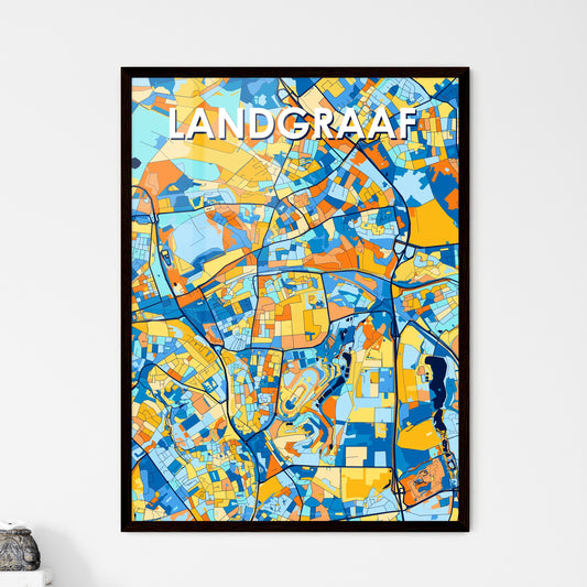 LANDGRAAF NETHERLANDS Vibrant Colorful Art Map Poster Blue Orange