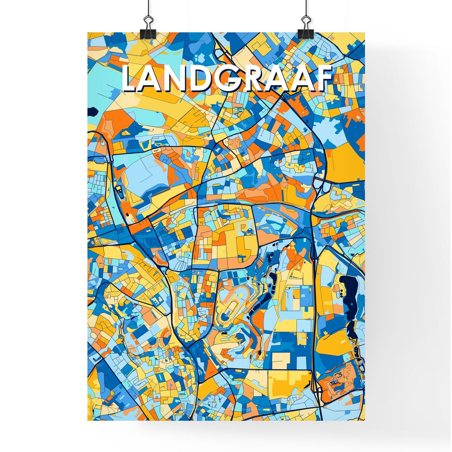 LANDGRAAF NETHERLANDS Vibrant Colorful Art Map Poster Blue Orange