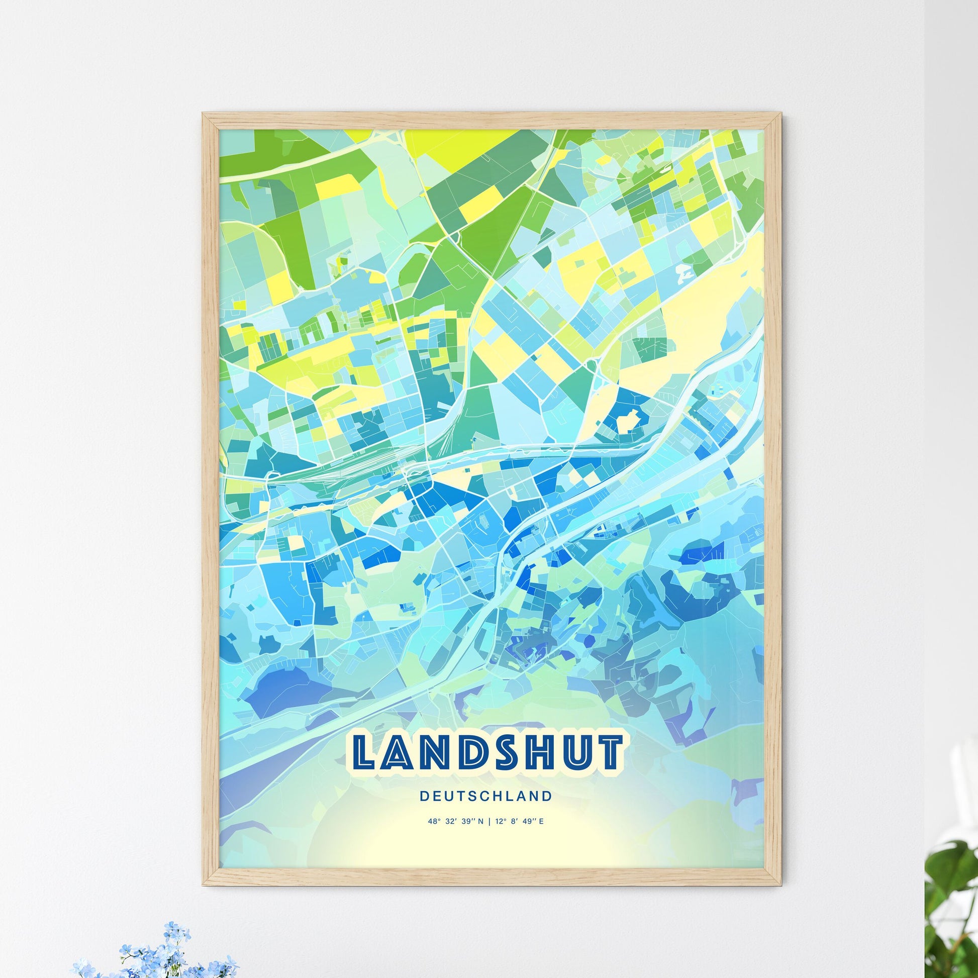 Colorful Landshut Germany Fine Art Map Cool Blue