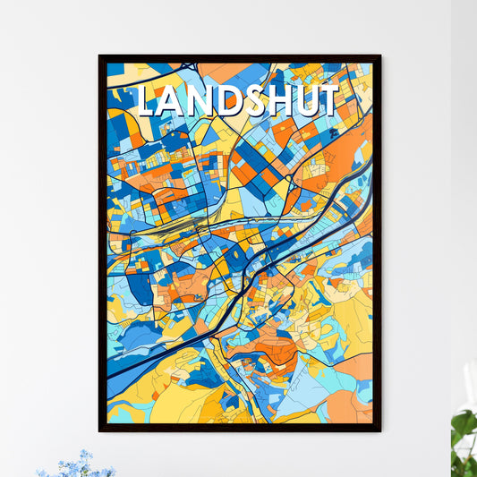 LANDSHUT GERMANY Vibrant Colorful Art Map Poster Blue Orange