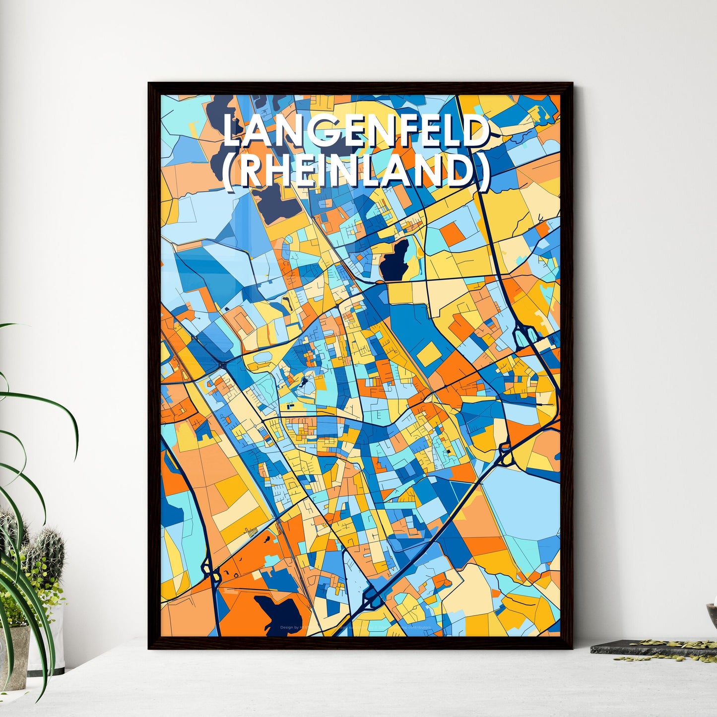 LANGENFELD (RHEINLAND) GERMANY Vibrant Colorful Art Map Poster Blue Orange