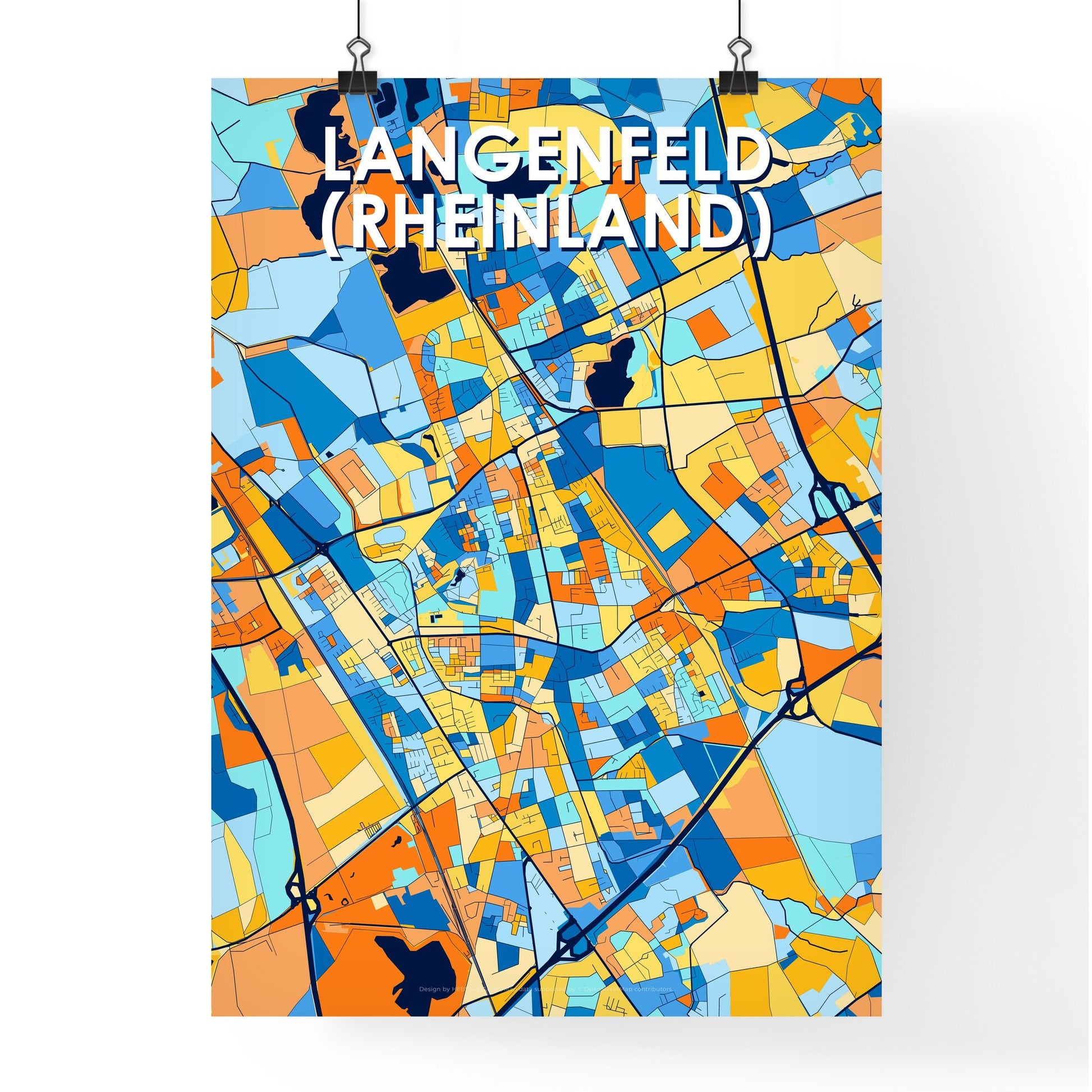 LANGENFELD (RHEINLAND) GERMANY Vibrant Colorful Art Map Poster Blue Orange