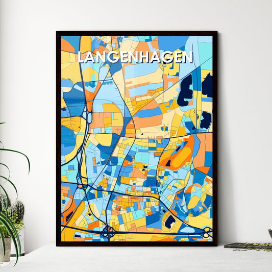 LANGENHAGEN GERMANY Vibrant Colorful Art Map Poster Blue Orange