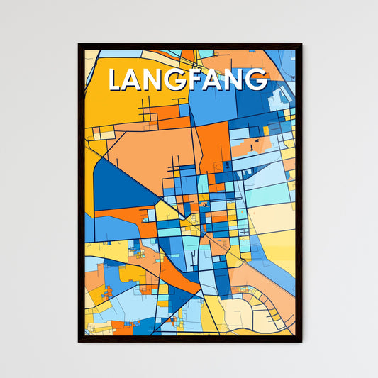 LANGFANG CHINA Vibrant Colorful Art Map Poster Blue Orange