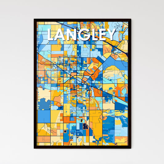 LANGLEY CANADA Vibrant Colorful Art Map Poster Blue Orange