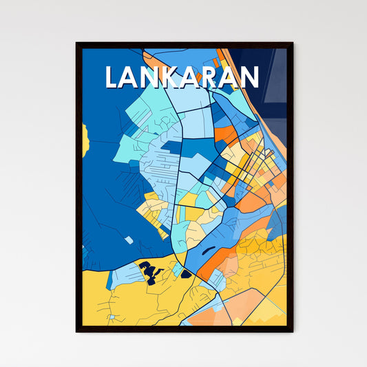 LANKARAN AZERBAIJAN Vibrant Colorful Art Map Poster Blue Orange