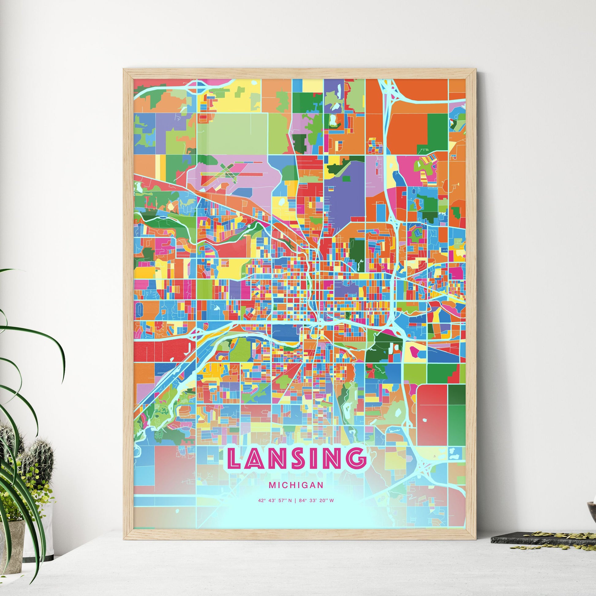 Colorful Lansing Michigan Fine Art Map Crazy Colors
