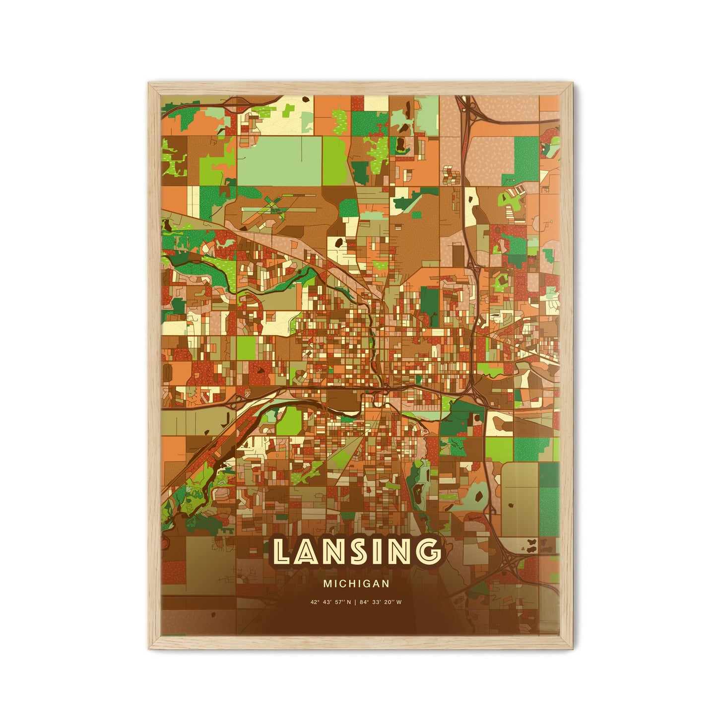 Colorful Lansing Michigan Fine Art Map Farmhouse
