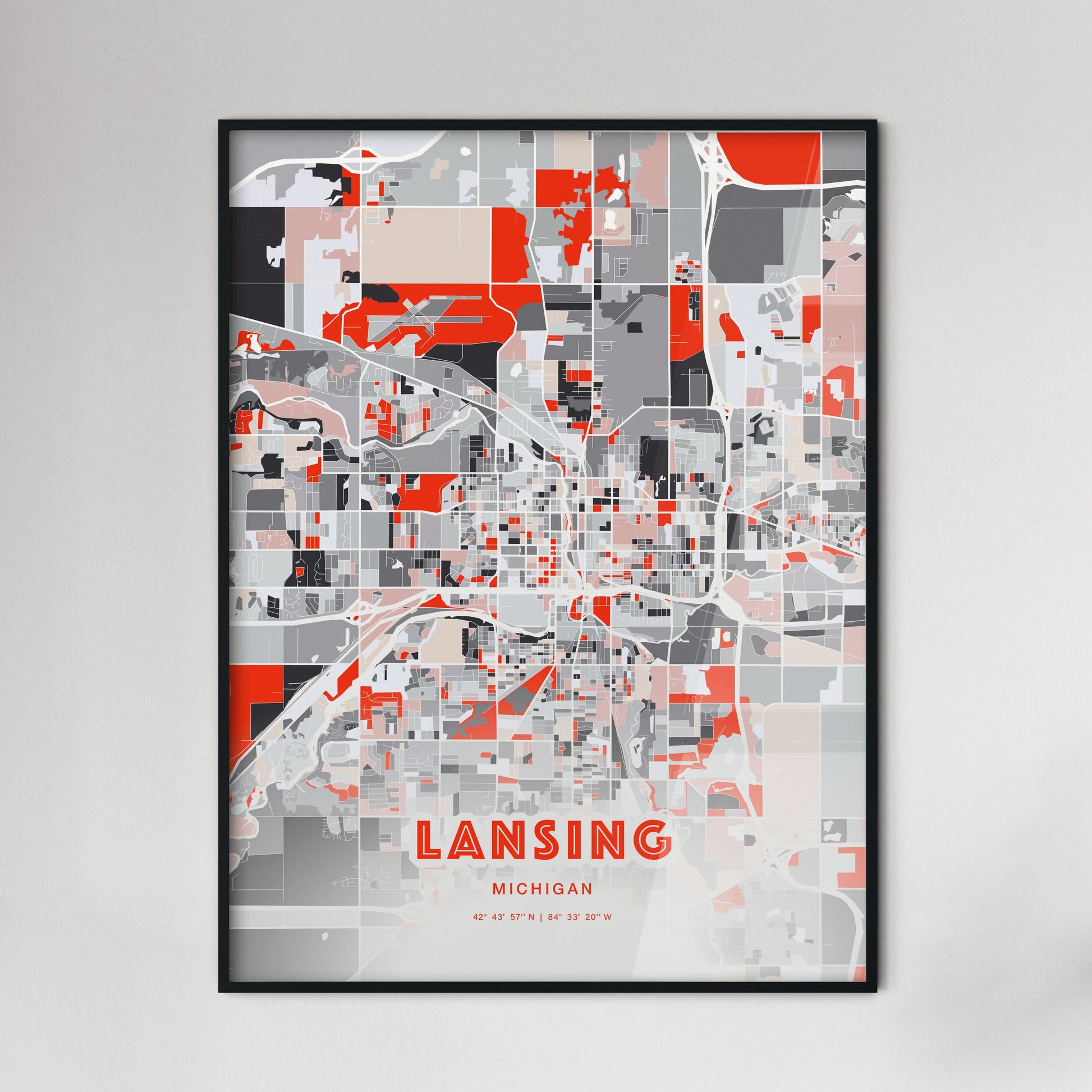 Colorful Lansing Michigan Fine Art Map Modern Expressive
