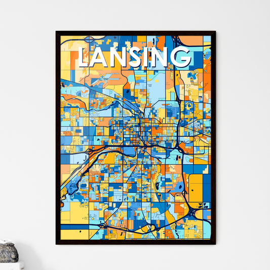 LANSING MICHIGAN Vibrant Colorful Art Map Poster Blue Orange