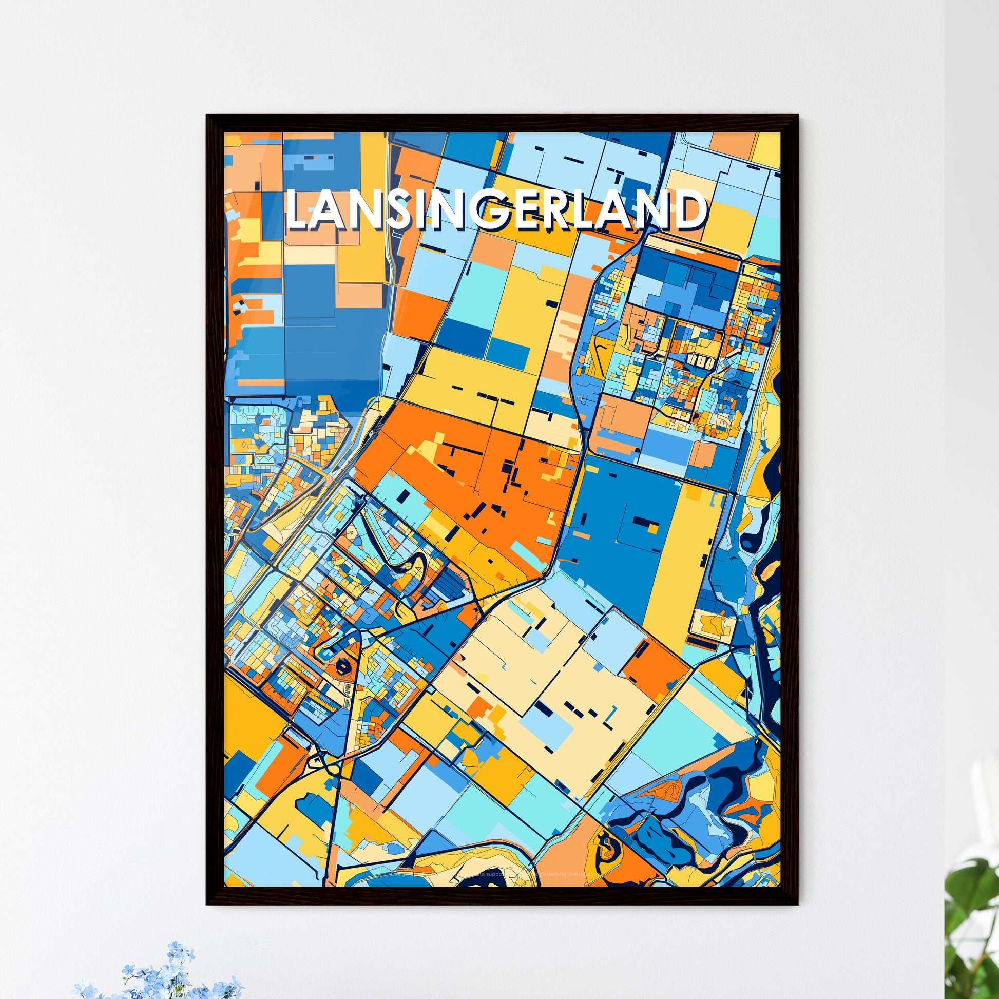 LANSINGERLAND NETHERLANDS Vibrant Colorful Art Map Poster Blue Orange