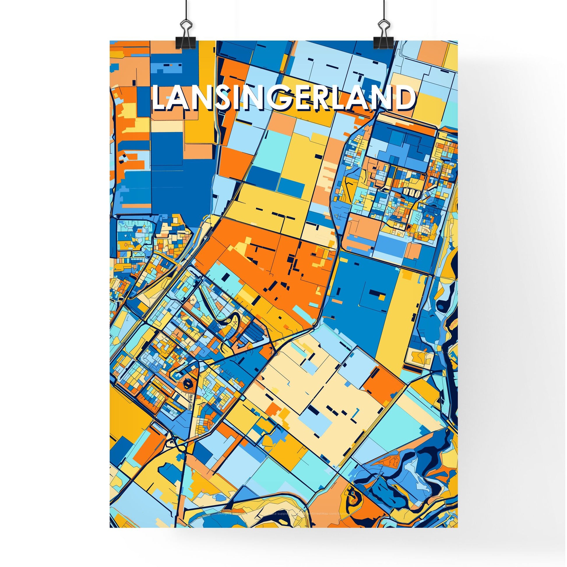 LANSINGERLAND NETHERLANDS Vibrant Colorful Art Map Poster Blue Orange