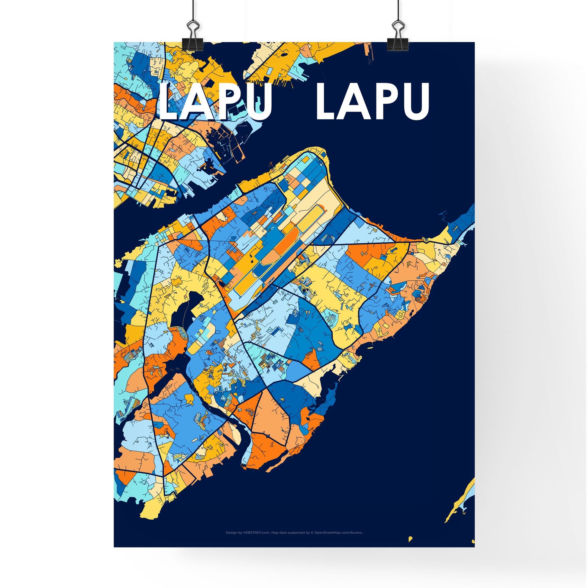 LAPU‑LAPU PHILIPPINES Vibrant Colorful Art Map Poster Blue Orange