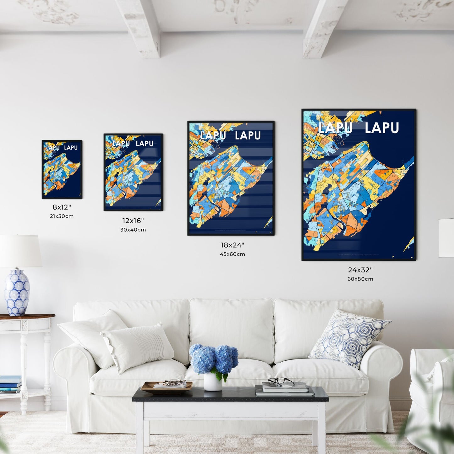 LAPU‑LAPU PHILIPPINES Vibrant Colorful Art Map Poster Blue Orange