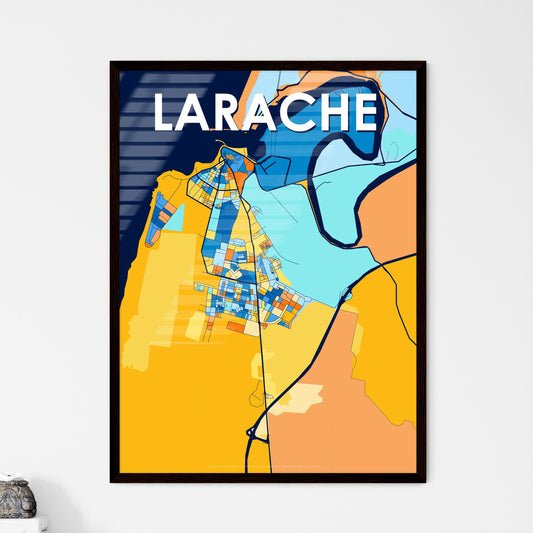 LARACHE MOROCCO Vibrant Colorful Art Map Poster Blue Orange