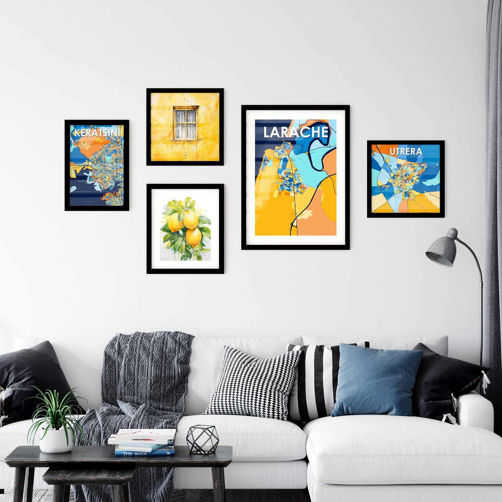 LARACHE MOROCCO Vibrant Colorful Art Map Poster Blue Orange