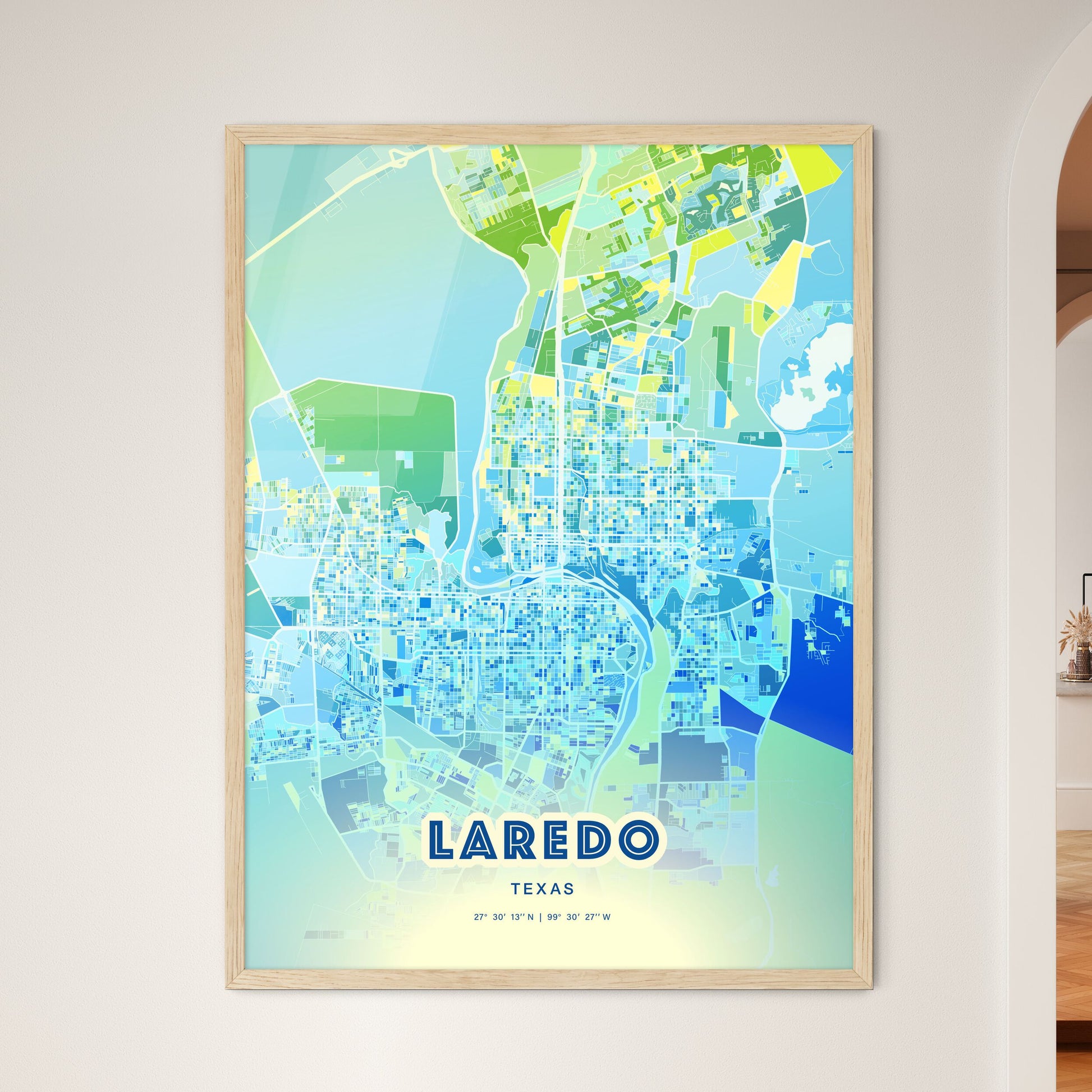 Colorful Laredo Texas Fine Art Map Cool Blue