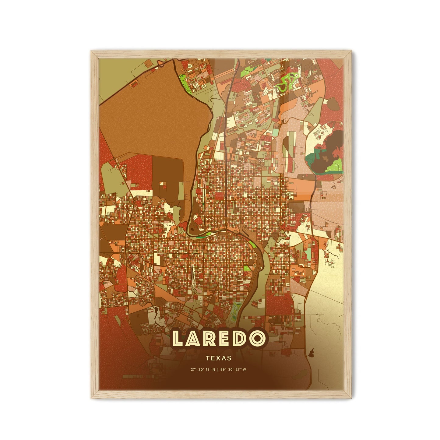 Colorful Laredo Texas Fine Art Map Farmhouse