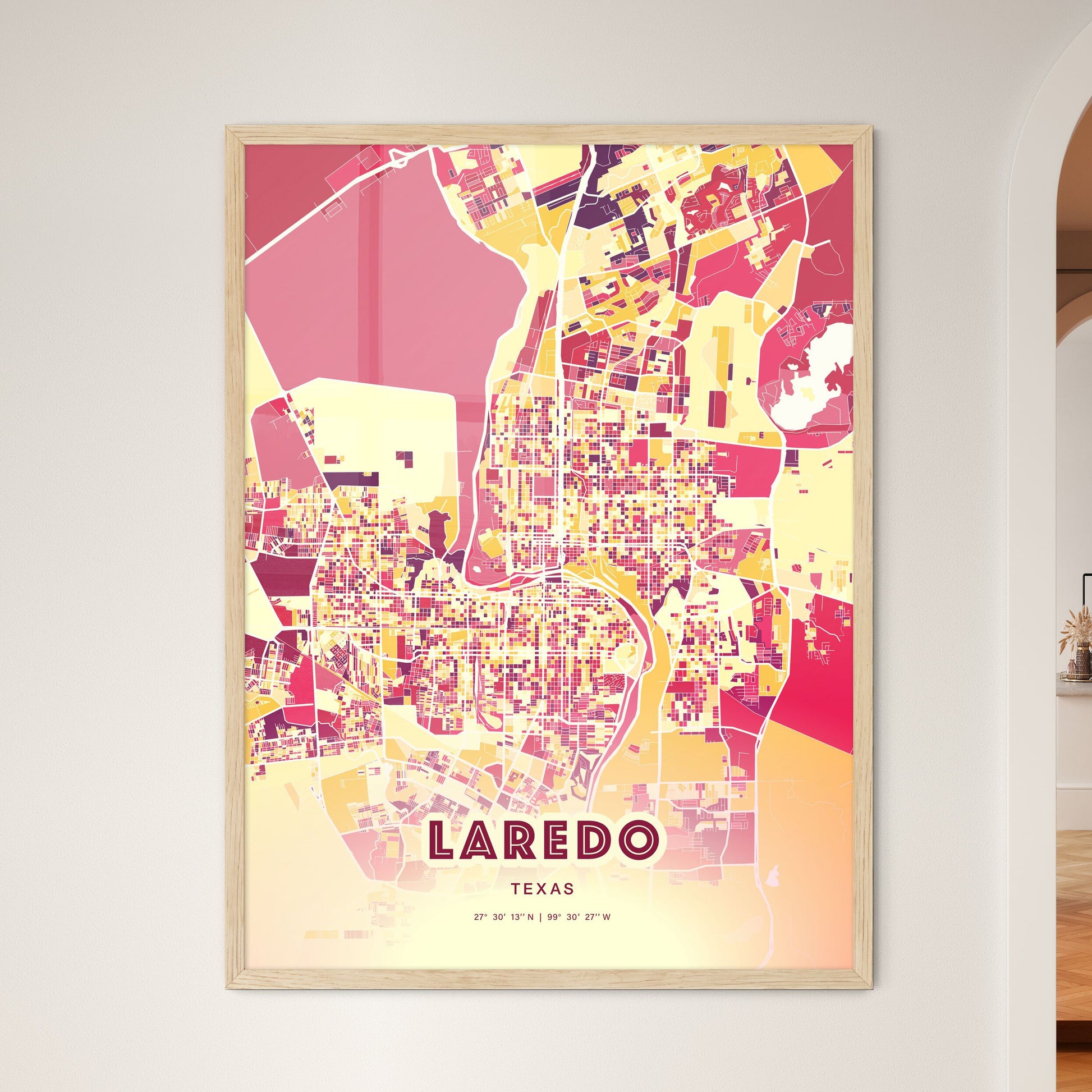 Colorful Laredo Texas Fine Art Map Hot Red