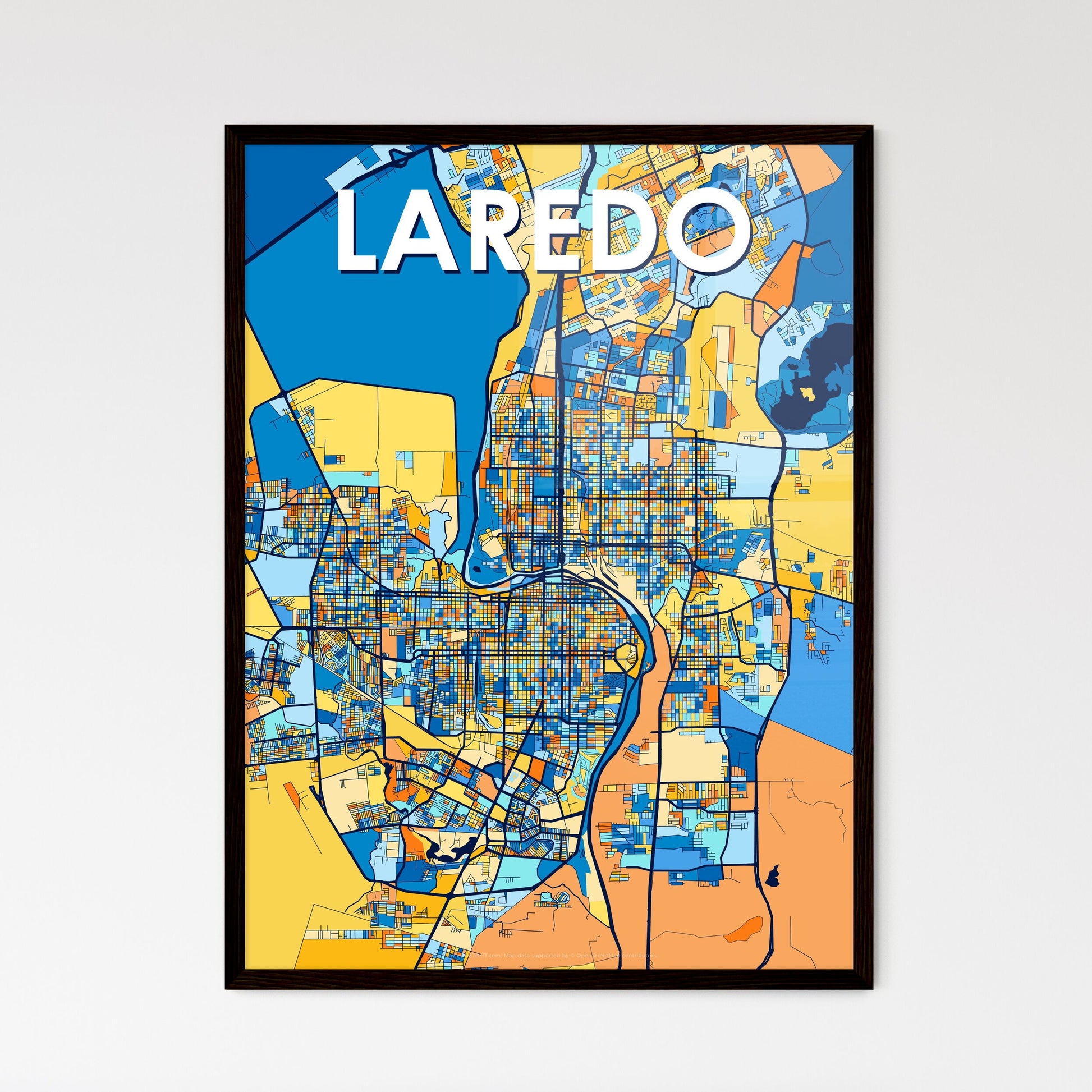 LAREDO TEXAS Vibrant Colorful Art Map Poster Blue Orange