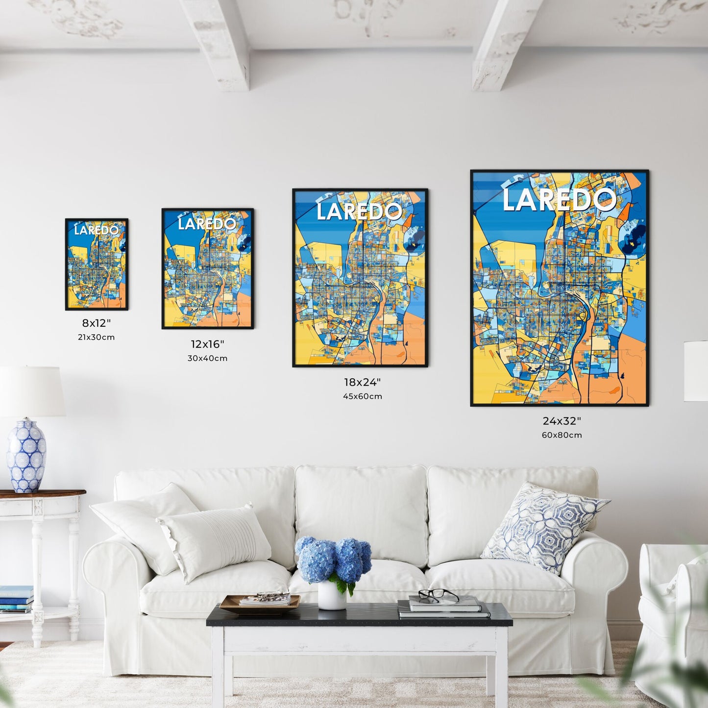 LAREDO TEXAS Vibrant Colorful Art Map Poster Blue Orange