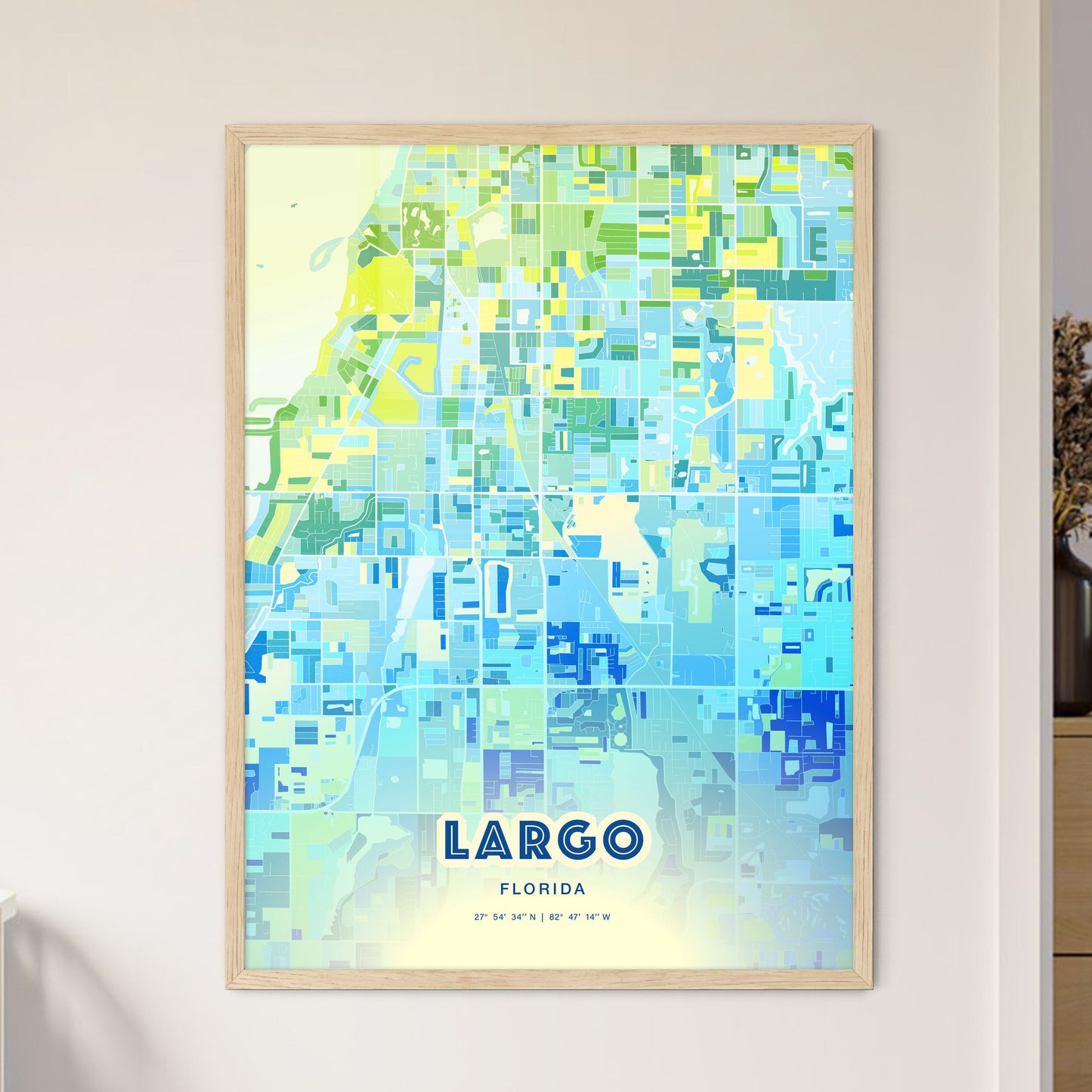 Colorful Largo Florida Fine Art Map Cool Blue