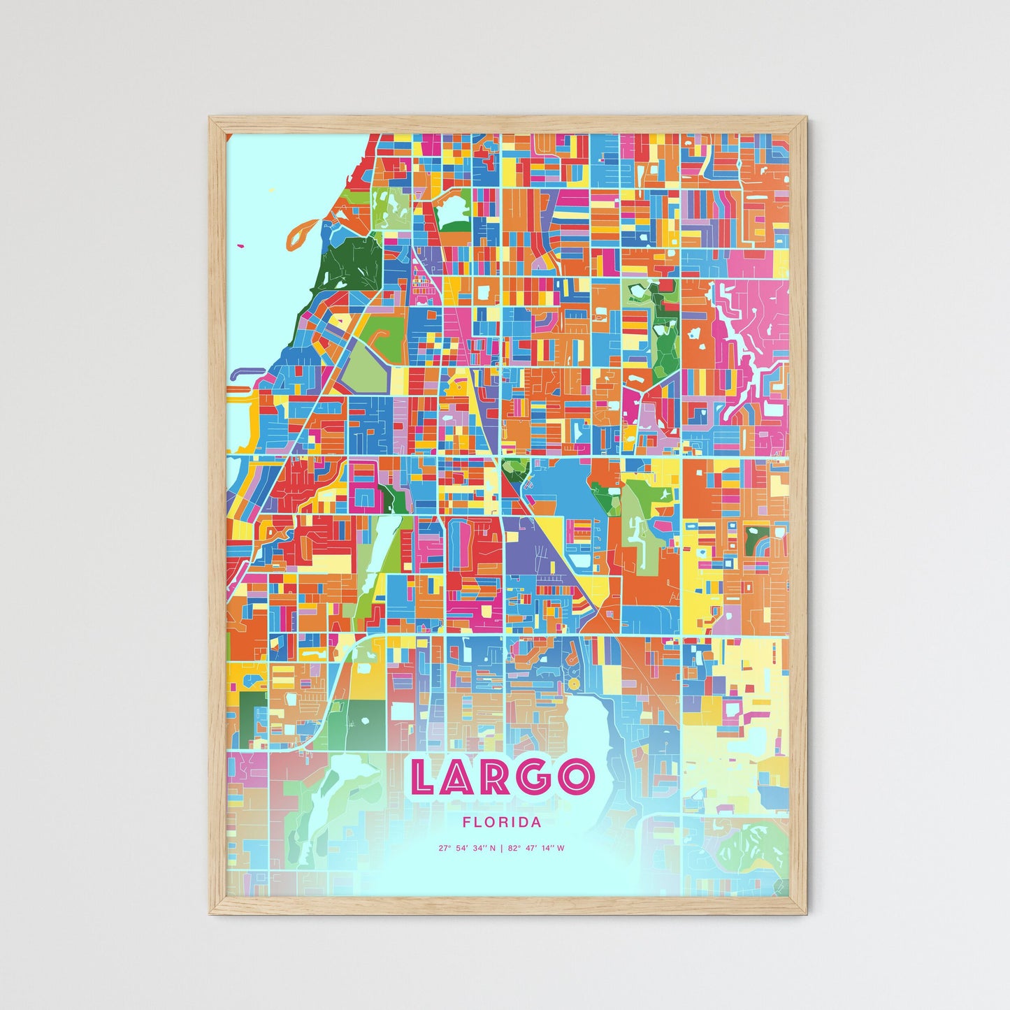 Colorful Largo Florida Fine Art Map Crazy Colors