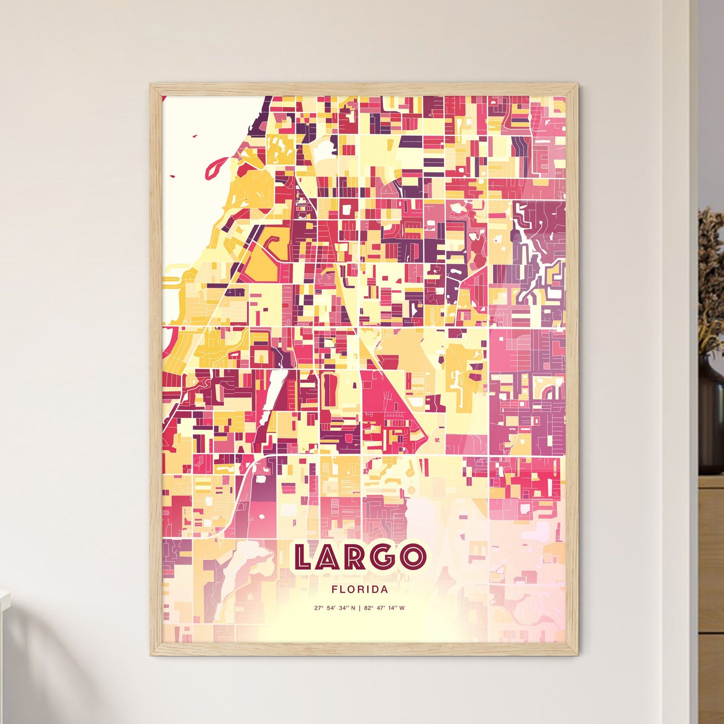 Colorful Largo Florida Fine Art Map Hot Red