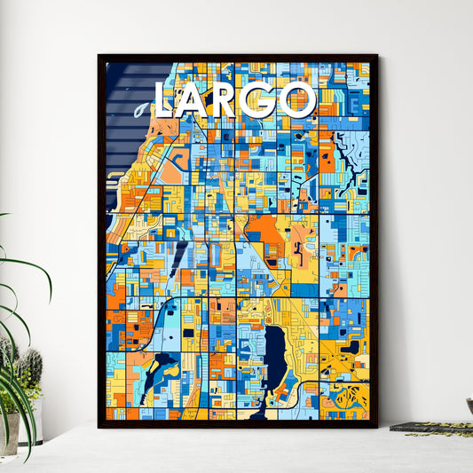 LARGO FLORIDA Vibrant Colorful Art Map Poster Blue Orange