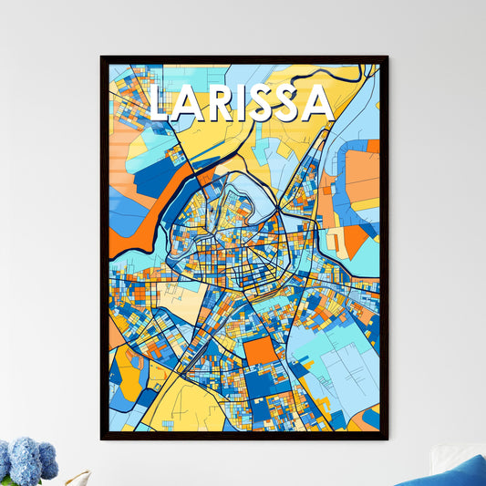 LARISSA GREECE Vibrant Colorful Art Map Poster Blue Orange