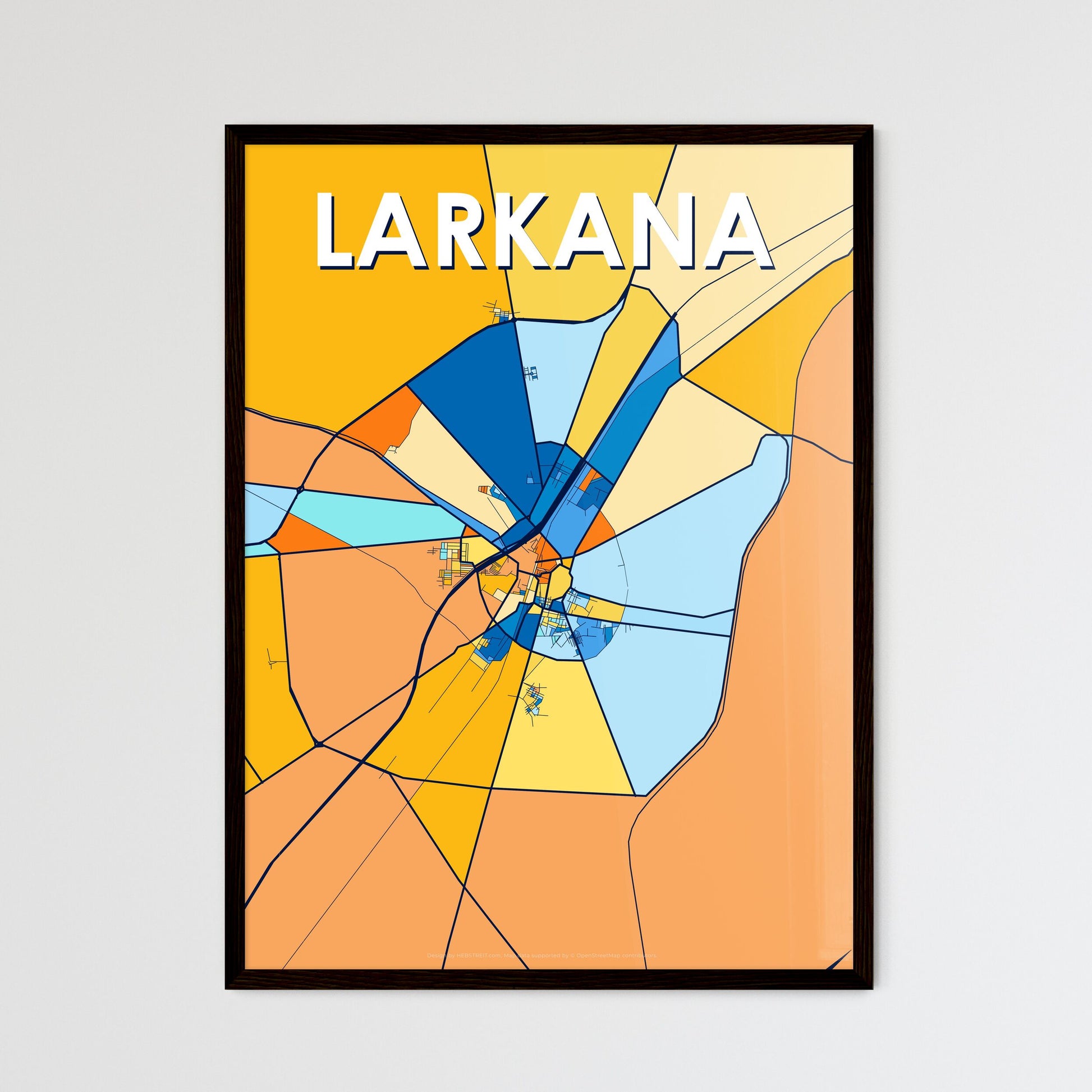 LARKANA PAKISTAN Vibrant Colorful Art Map Poster Blue Orange