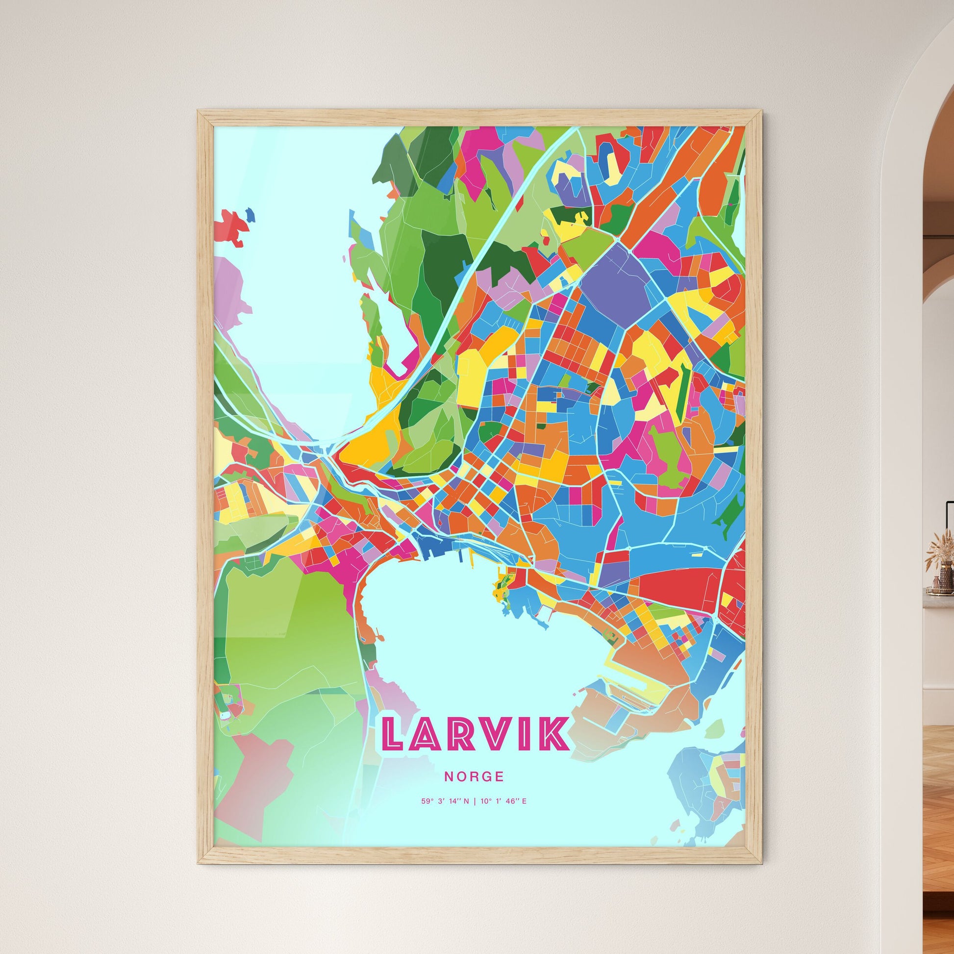 Colorful Larvik Norway Fine Art Map Crazy Colors