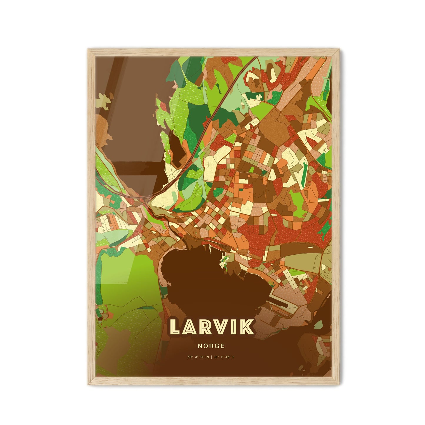 Colorful Larvik Norway Fine Art Map Farmhouse