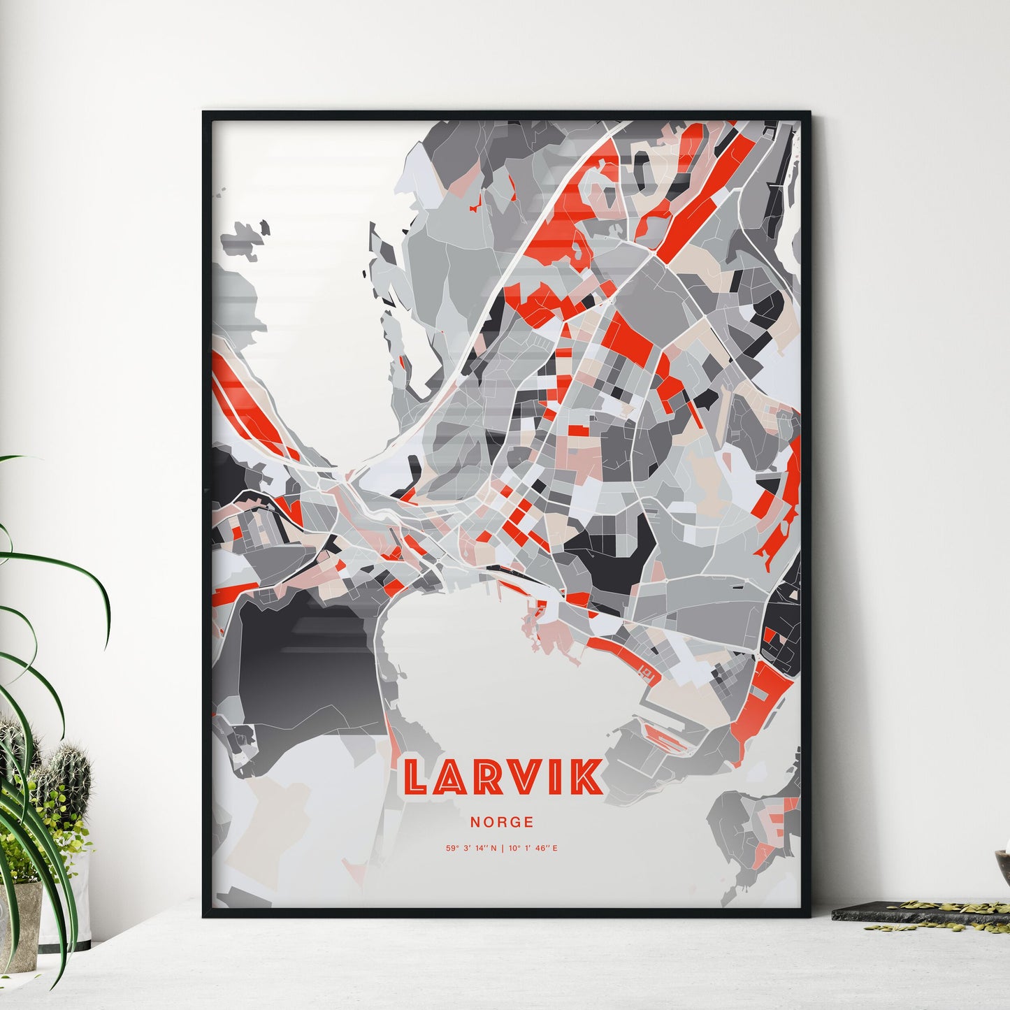 Colorful Larvik Norway Fine Art Map Modern Expressive