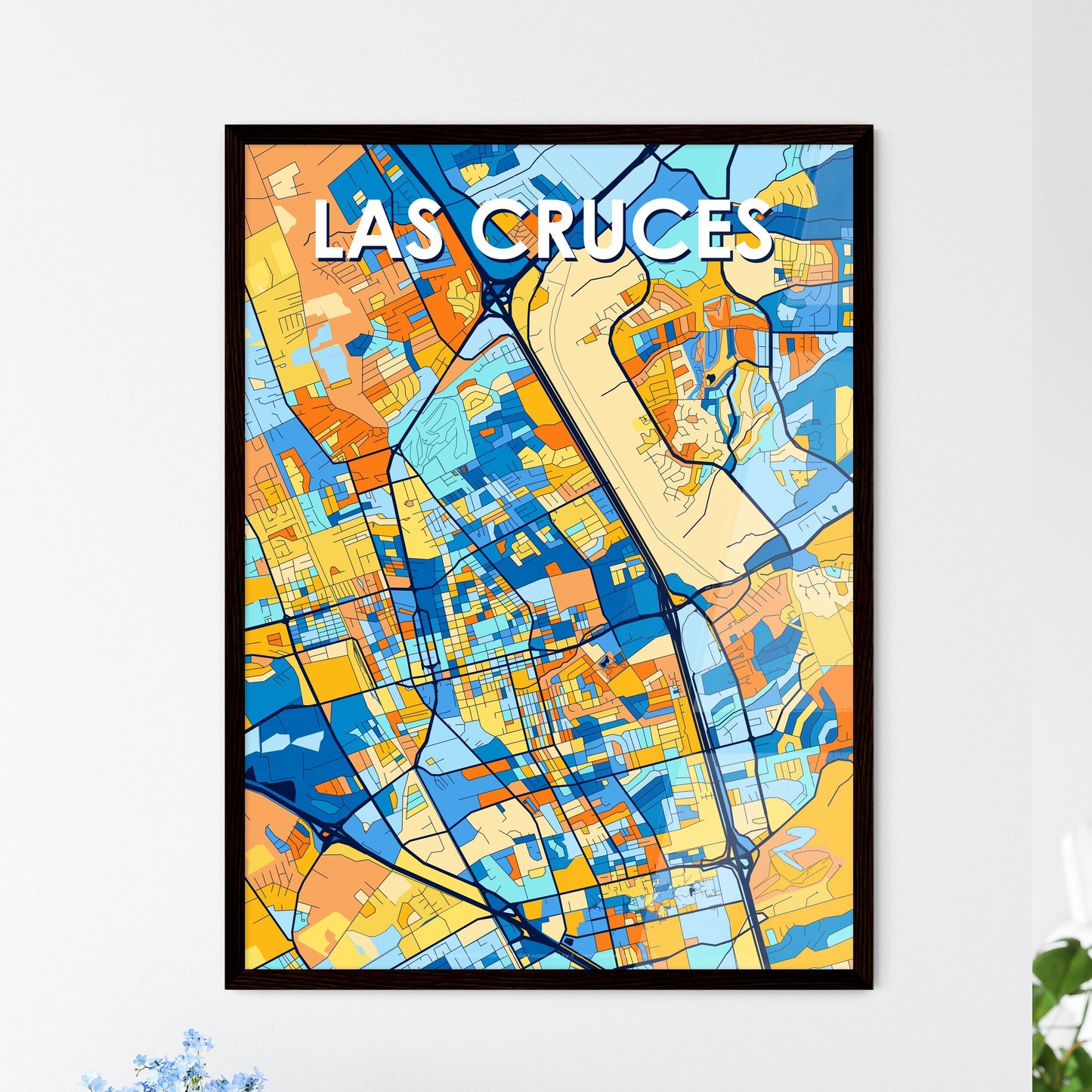 LAS CRUCES NEW MEXICO Vibrant Colorful Art Map Poster Blue Orange