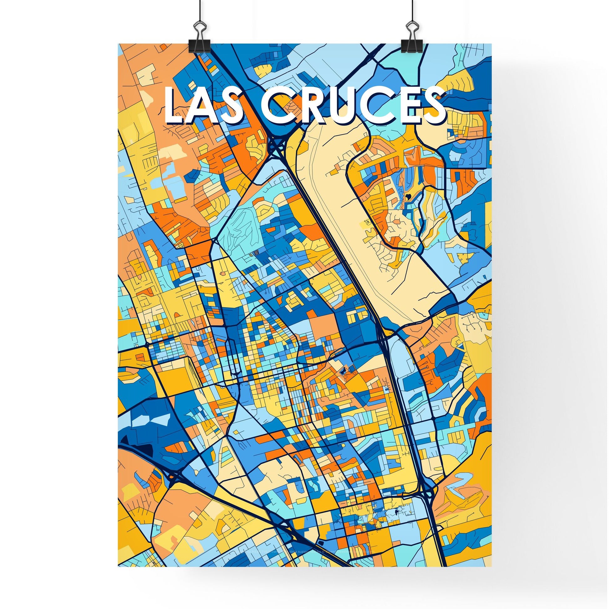 LAS CRUCES NEW MEXICO Vibrant Colorful Art Map Poster Blue Orange