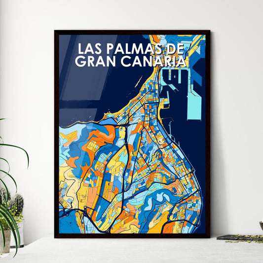 LAS PALMAS DE GRAN CANARIA SPAIN Vibrant Colorful Art Map Poster Blue Orange