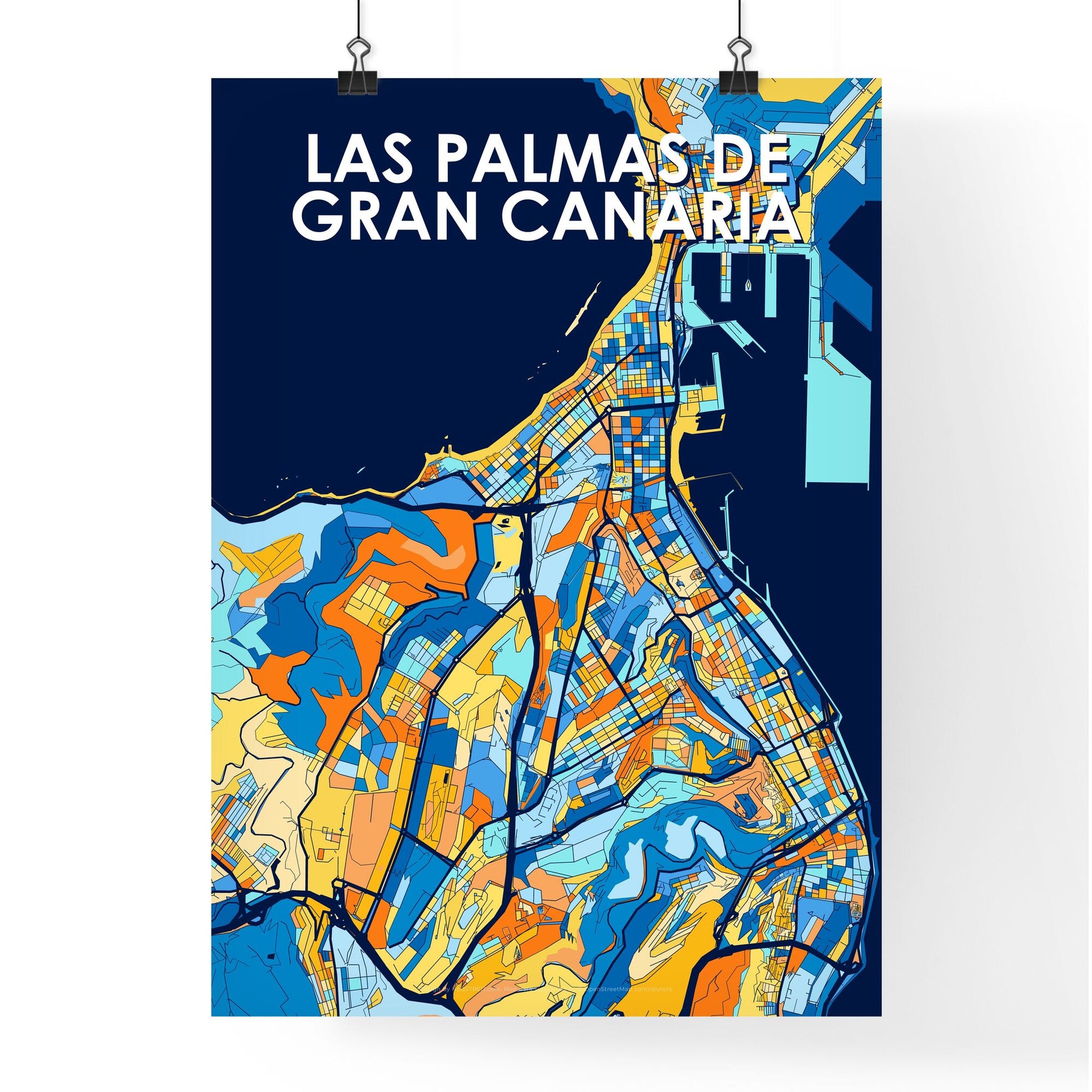 LAS PALMAS DE GRAN CANARIA SPAIN Vibrant Colorful Art Map Poster Blue Orange