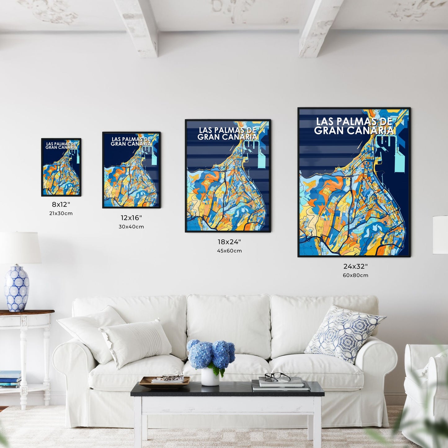 LAS PALMAS DE GRAN CANARIA SPAIN Vibrant Colorful Art Map Poster Blue Orange