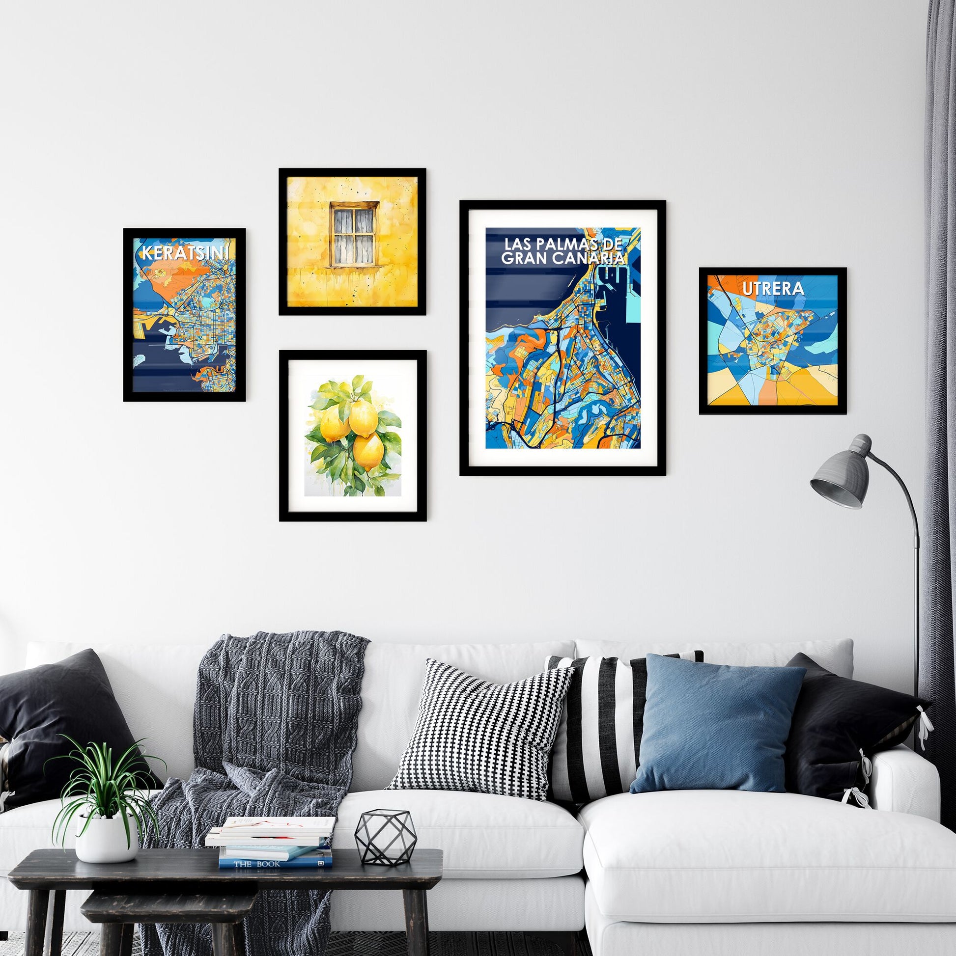 LAS PALMAS DE GRAN CANARIA SPAIN Vibrant Colorful Art Map Poster Blue Orange