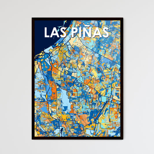 LAS PIÑAS PHILIPPINES Vibrant Colorful Art Map Poster Blue Orange