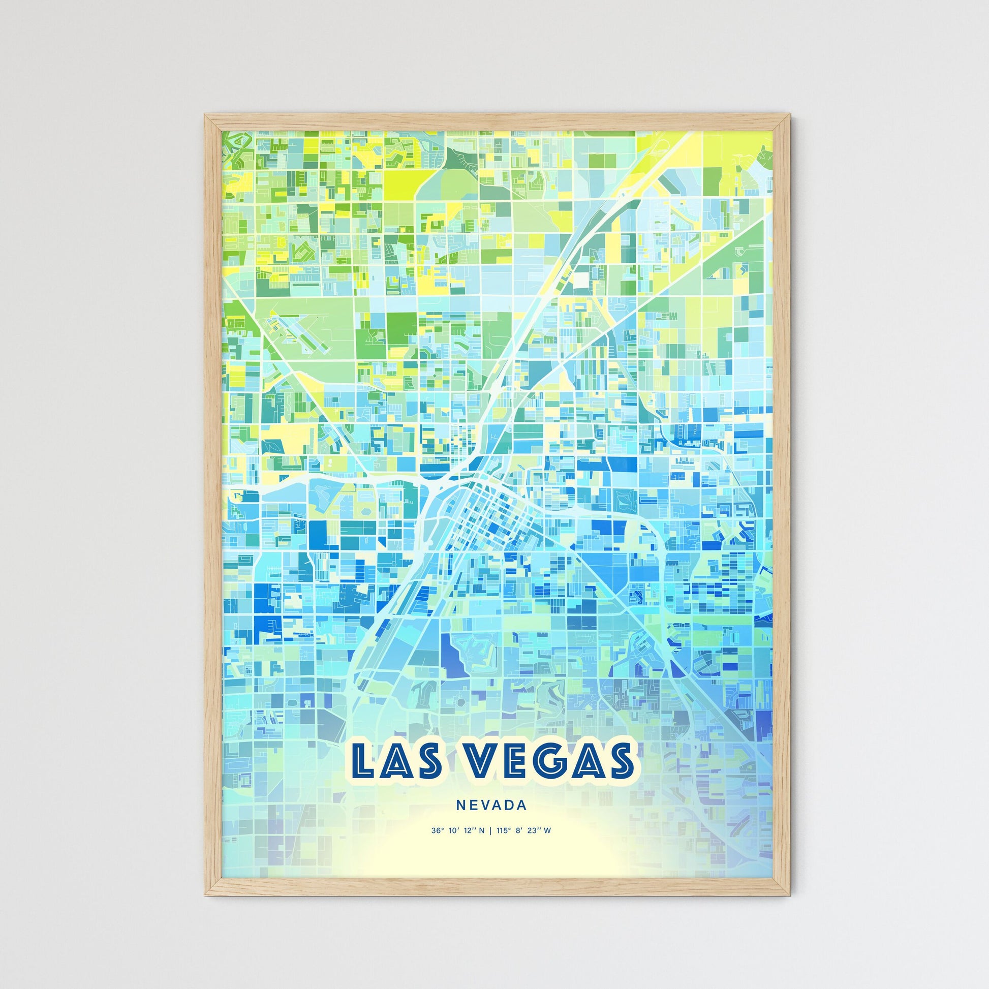Colorful Las Vegas Nevada Fine Art Map Cool Blue